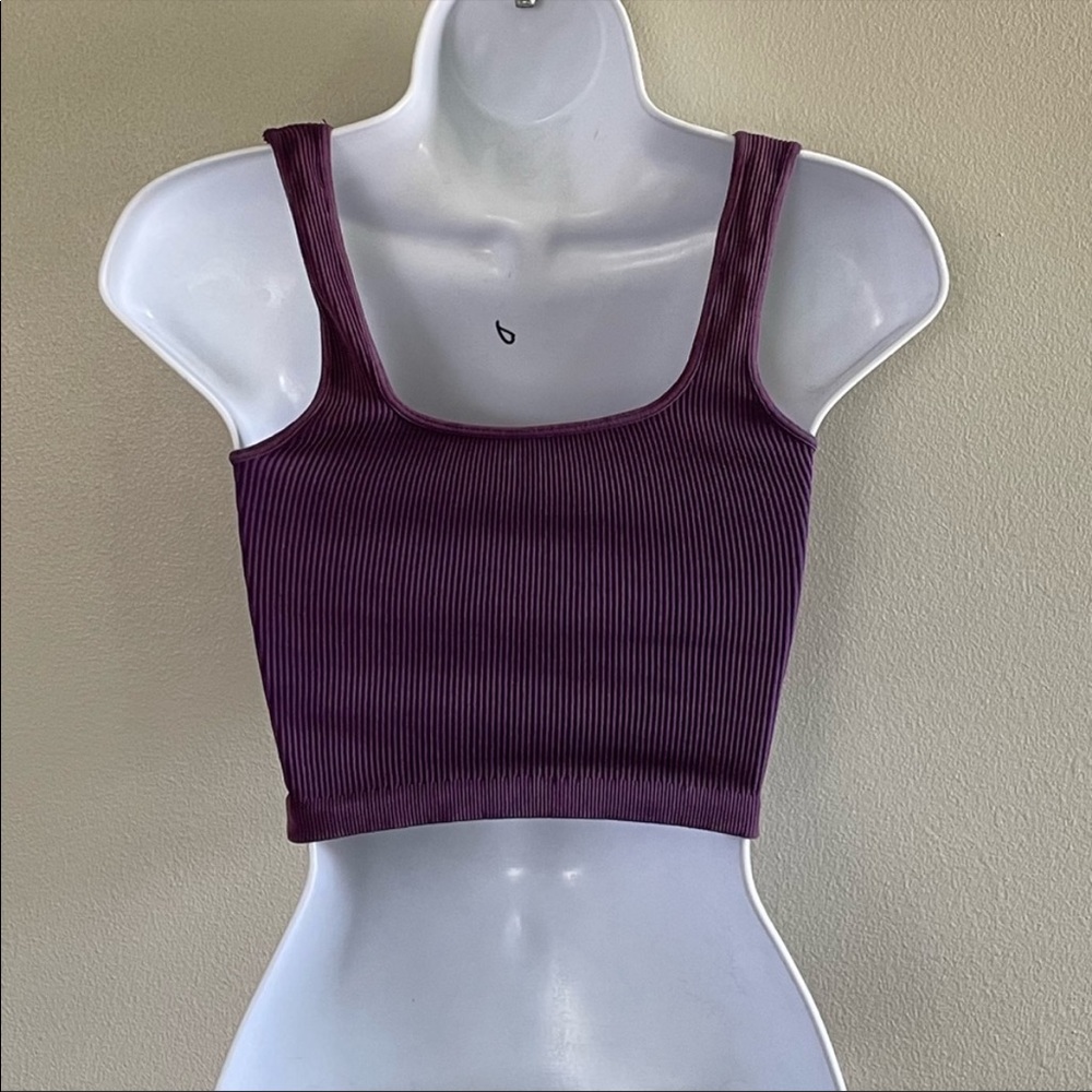 Free People Movement Happiness Runs Square Neck Crop Tank in Brushed Maroon NWOT - Picture 6 of 7